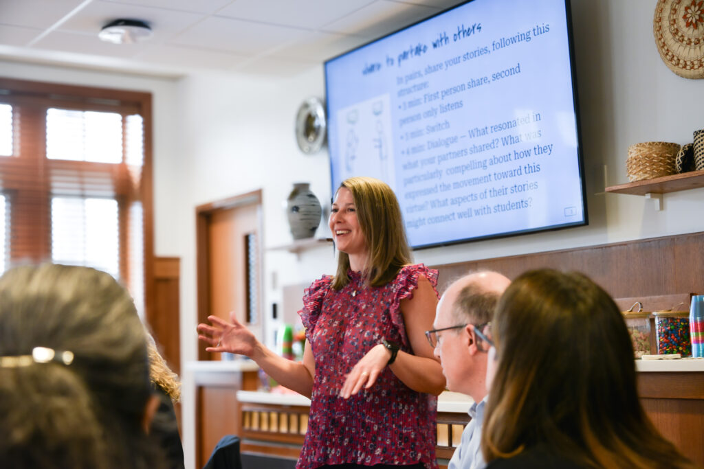 Samantha Deane facilitates discussion at IVT gathering.